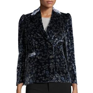 Rebecca Taylor - Blue & White Floral Velvet Double Breasted Blazer size 6